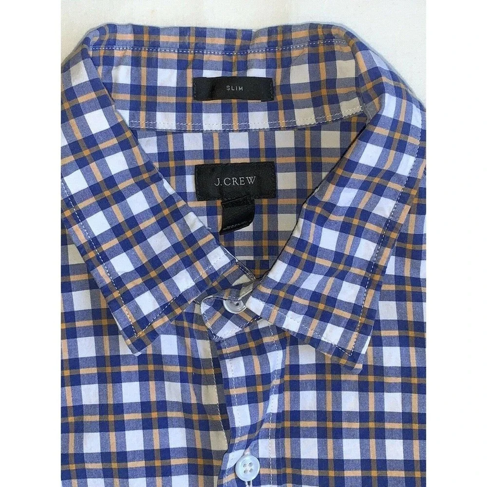 J.Crew Men's M Slim-Fit‎ Blue,Yellow & White Plaid LS BF 100% Cotton Shirt